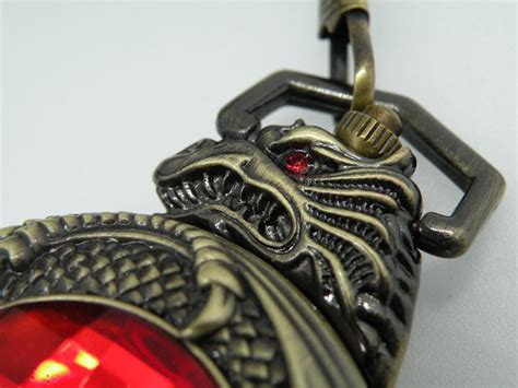 Amazon.com: Red Eyed Serpent Mechanical Pocket Watch with Matching ...