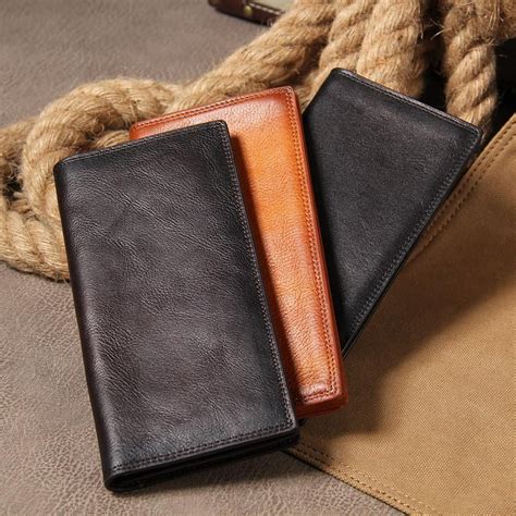 Cool Leather Mens Long Leather Wallet Bifold Slim Wallet for Men | Mens ...