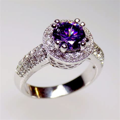 dark purple halo engagement ring cz ring halo ring cz