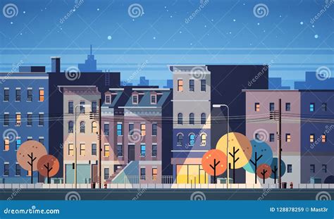 City Building Houses Night View Skyline Background Real Estate Cute ...