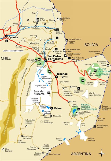 Tourist Map of Surroundings of San Pedro de Atacama - Ontheworldmap.com