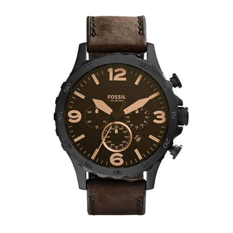 Fossil - Fossil Men's Nate Chronograph Brown Leather Band Watch - Walmart.com - Walmart.com