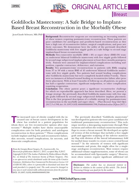 (PDF) Goldilocks Mastectomy: A Safe Bridge to Implant-Based Breast Reconstruction in the ...