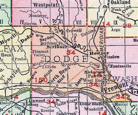 Dodge County, Nebraska, map, 1912, Fremont, Hooper, North Bend, Scribner, Uehling, Winslow ...