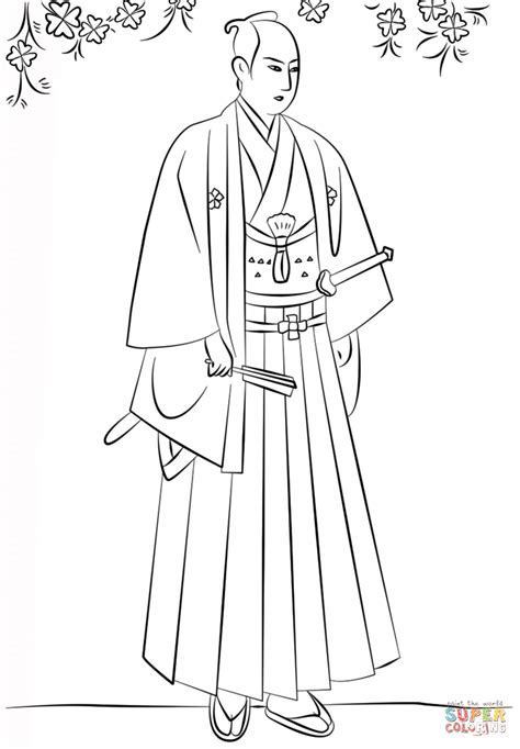 Japanese Samurai in Hakama coloring page | Free Printable Coloring Pages