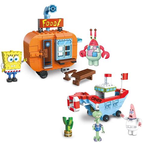 Cartoon SpongeBob SquarePants Building Block Kit Classic Bikini Bottom Krusty Krab Model Bricks ...