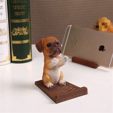 Universal Cell Phone Holder Wood Grain Resin 3D Animal Cute Pet Smart Dog Desk Decor Stand ...