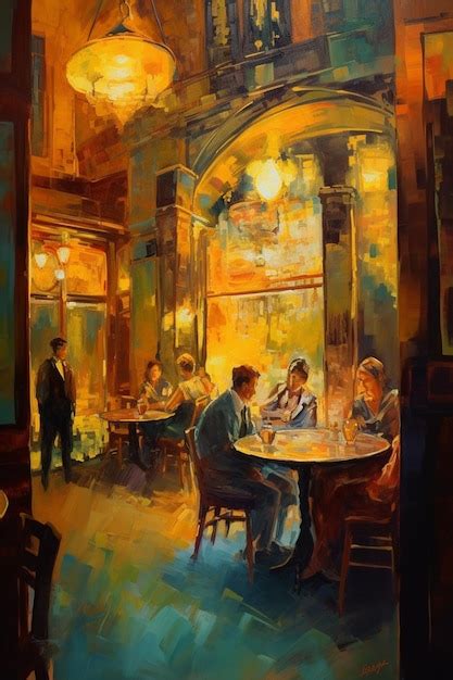 Premium AI Image | A Warm Evening at the Cafe An Abstract Painting in ...