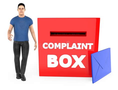 3d Character , Man and a Complaint Box with Envelope Stock Illustration - Illustration of ...