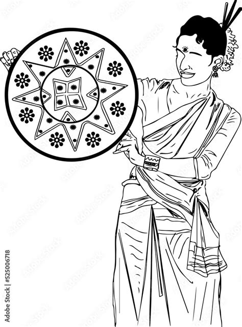 Grafika wektorowa Stock: Assamese folk dance stock image vector, assamese dance sketch drawing ...
