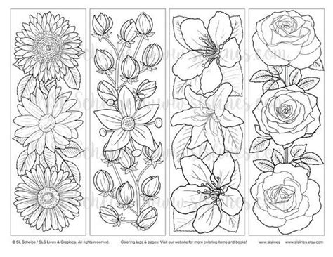 Downloadable PDF bookmark coloring with flower design | Etsy | Coloring ...