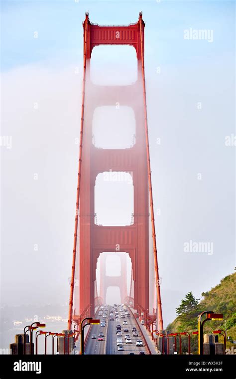 Golden Gate Bridge view at foggy morning Stock Photo - Alamy