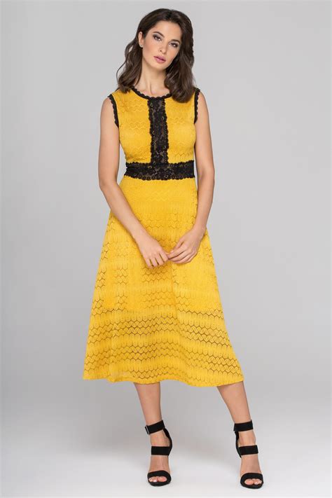 Yellow and Black Lace Midi dress - (Price: $127.00) #fashionstyle #fashionweek #fashionable # ...