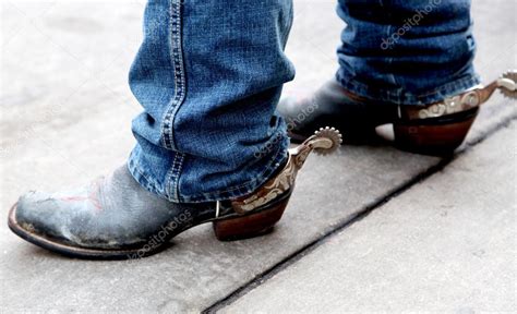 Cowboy boots with spurs rusted silver spurs attached — Stock Photo ...