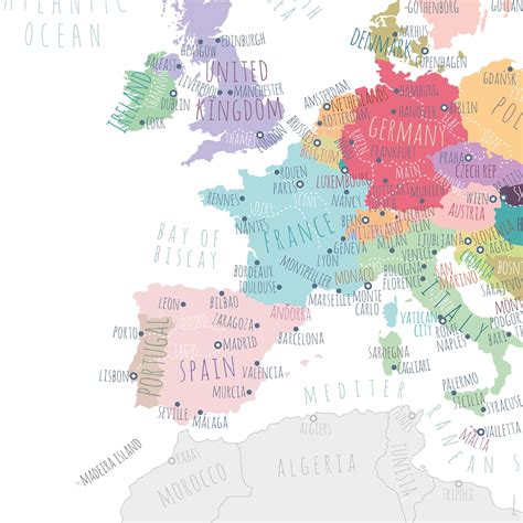 Europe Map PRINTABLE Europe Capitals Map Map of Europe Wall - Etsy