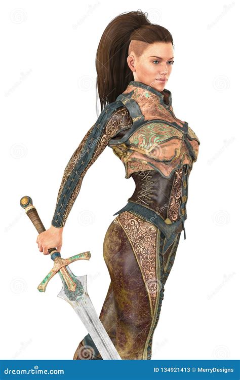 Strong Warrior Woman Isolated Stock Image - Illustration of pretty, medieval: 134921413