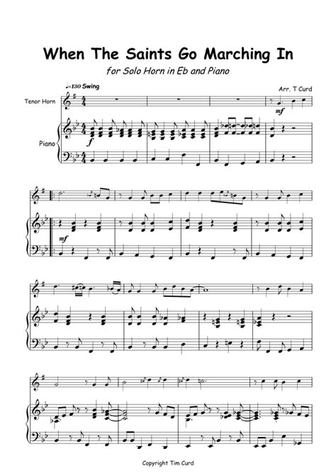 When The Saints Go Marching In for Solo Tenor Horn and Piano Sheet Music | trad. | Instrumental ...