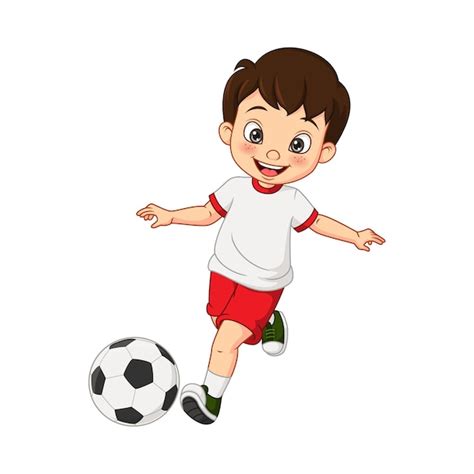 Premium Vector | Cartoon little boy playing football