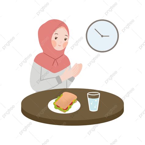 Hijab Muslim PNG Image, Muslim Hijab Girl Eating When Sahoor Illustration, Sahoor, Ramadan ...