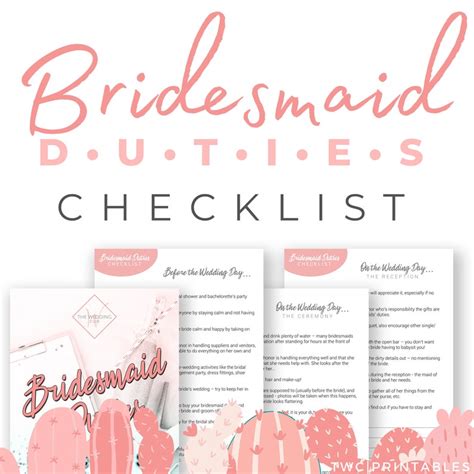 Bridesmaid Duties Checklist, Bridesmaid Printable, Bridesmaid Planner ...