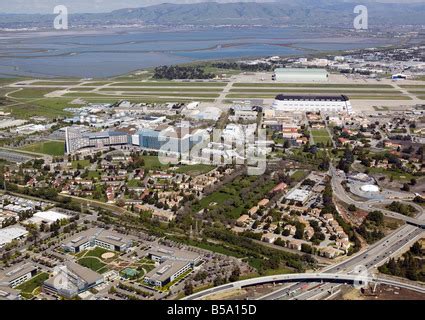 aerial view above Moffett Field NASA Ames research center wind tunnel ...