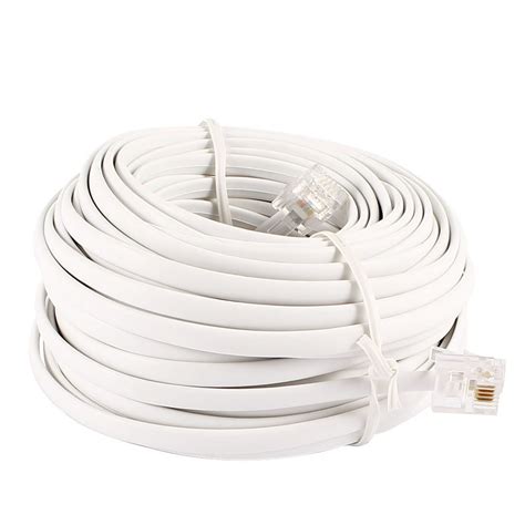 Unique Bargains White 50Ft Feet Telephone Phone Flat Extension Cord ...