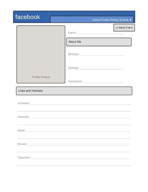 Simple Facebook Profile Template - Great for introduction classes! Business Cards Layout, Blank ...