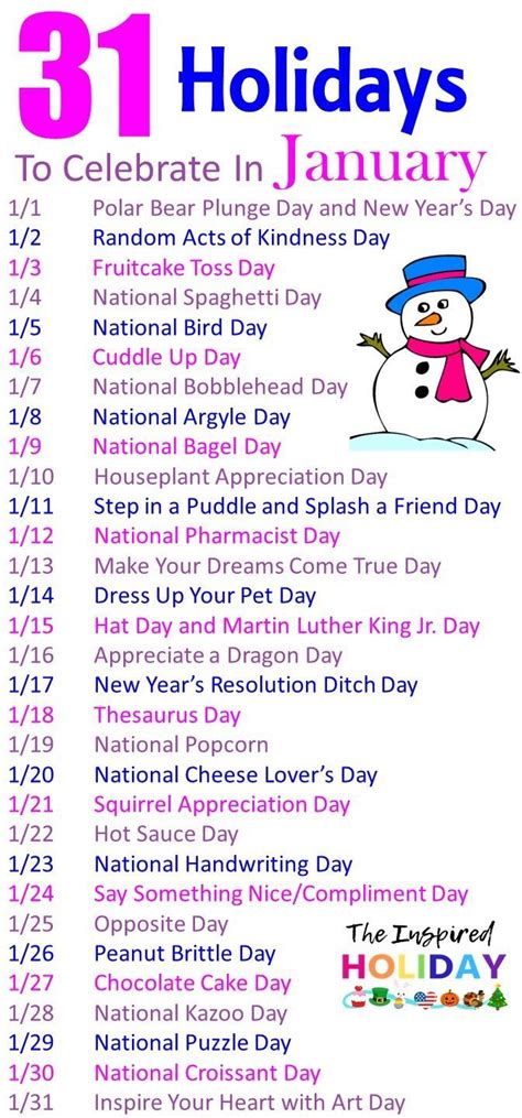 Silly and Unique January Holidays | National holiday calendar, Silly ...