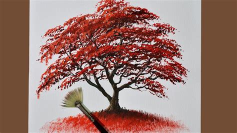 Basic Acrylic Painting Tutorial for Beginners | How to Paint an Autumn Tree Using Fan Brush ...