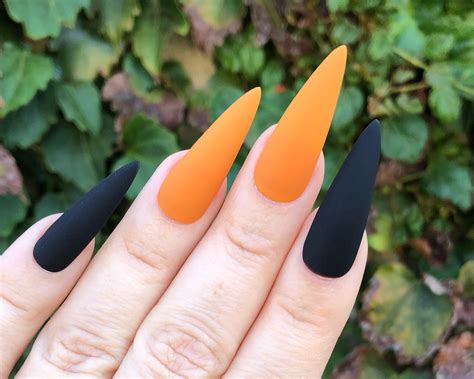 Black & Orange Press On Nails Matte or Glossy Choose Your | Etsy