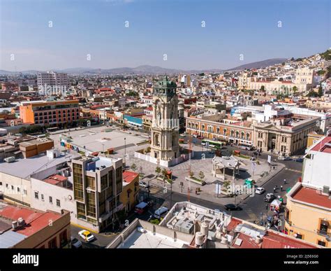 Monumental Clock Tower on Central Square. Aerial View of Pachuca ...