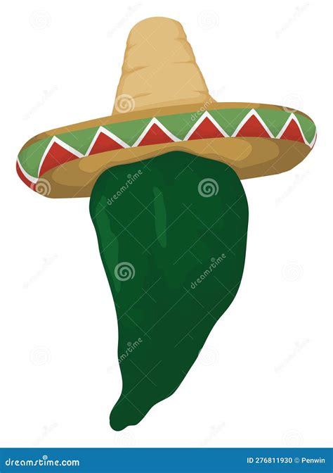 Mexican Design with Chili Pepper Wearing a Charro Hat in Cartoon Style, Vector Illustration ...