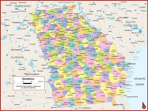 Academia Maps - Georgia State Wall Map - Fully Laminated - Classroom Style 42" x 32": Buy Online ...