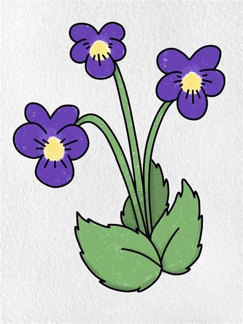 How to Draw a Violet - HelloArtsy | Flower drawing, Easy drawings, Drawings