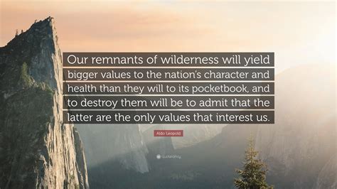 Aldo Leopold Quote: “Our remnants of wilderness will yield bigger values to the nation’s ...