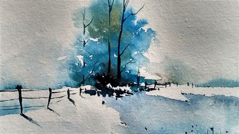 Snowy Winter Landscape with watercolor | Paint with david - YouTube