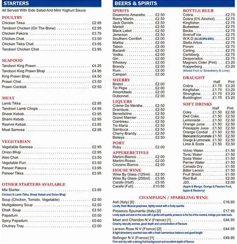 Menu at Bilash Balti House restaurant, Manchester