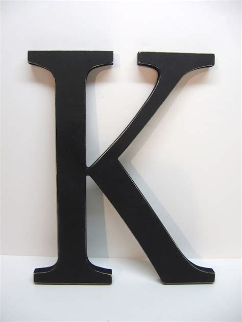 Wood Letter K Sign 15 Inch Black Distressed Initial