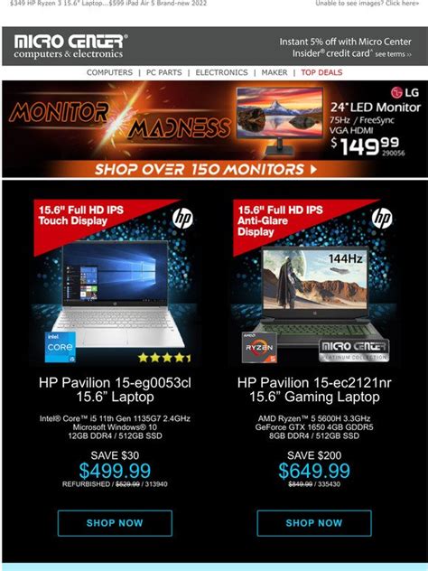 Micro Center: $649 HP Ryzen 5 15.6" Gaming Laptop! $149 LG 24" Monitor ...