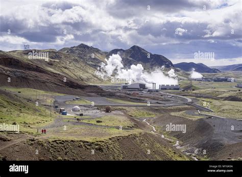 View of the Hellisheiði power plant, Hengill volcano system, Suðurland ...