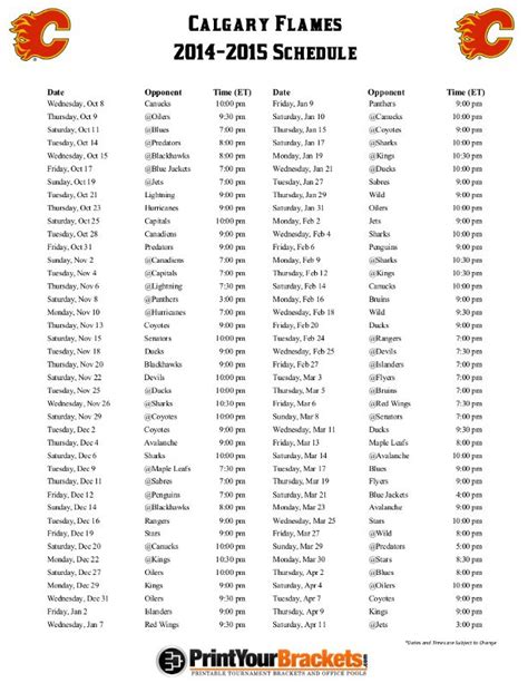 Printable Calgary Flames Hockey Schedule 2014 - 2015 | Boston bruins ...