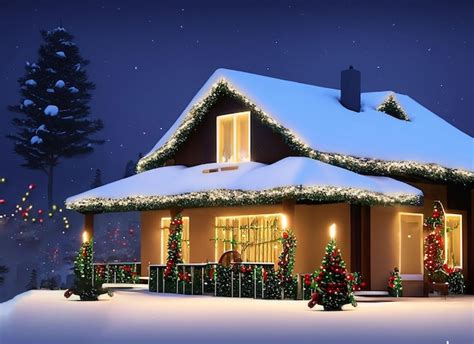 Premium AI Image | View of christmas decorated house in snow snow