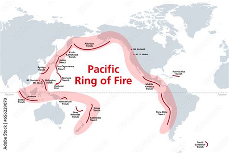 Photo Pacific Ring of Fire, world map with oceanic trenches, Peter Hermes Furian | Posters ...