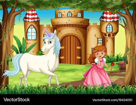 Scene with princess and unicorn Royalty Free Vector Image