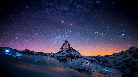 HD wallpaper: mountain alps under starry sky wallpaper, mountains, snow ...