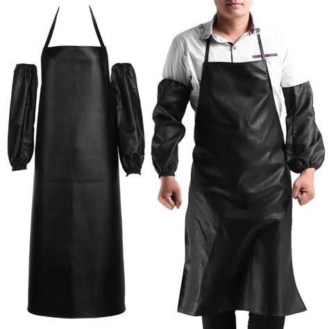 Faux Leather Chef Apron Professional Waterproof Restaurant Aprons Cooking Apron Sleeveless ...