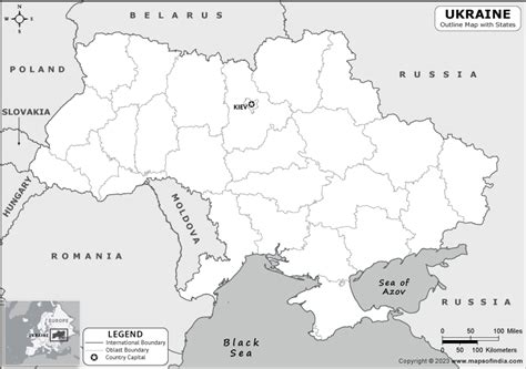 Ukraine Outline Map | Ukraine Outline Map with State Boundaries