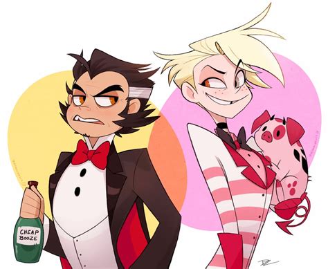 Angel Dust and Husk in their human forms, fanart by Lichenmire (@lichenmire) : HazbinHotel