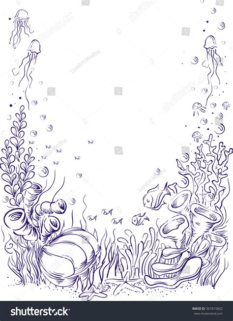 Sketchy Illustration Underwater Scene Colored Purple Stock Vector ...