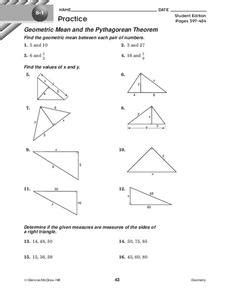 Geometric Mean and the Pythagorean Theorem Worksheet for 10th Grade ...